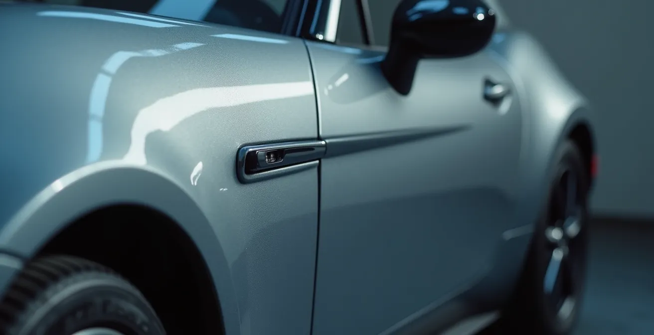 Inspection minutieuse de l'alignement des panneaux de carrosserie d'une voiture