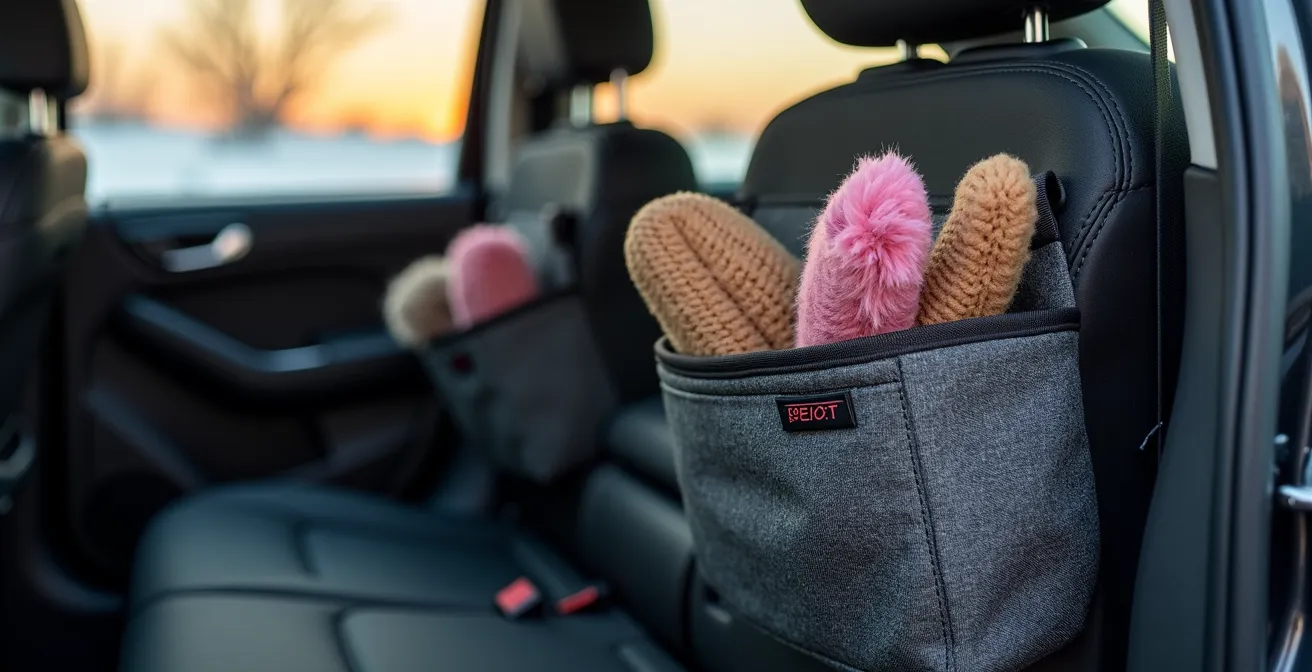 Intérieur de véhicule familial avec rangements de siège et organisation optimale
