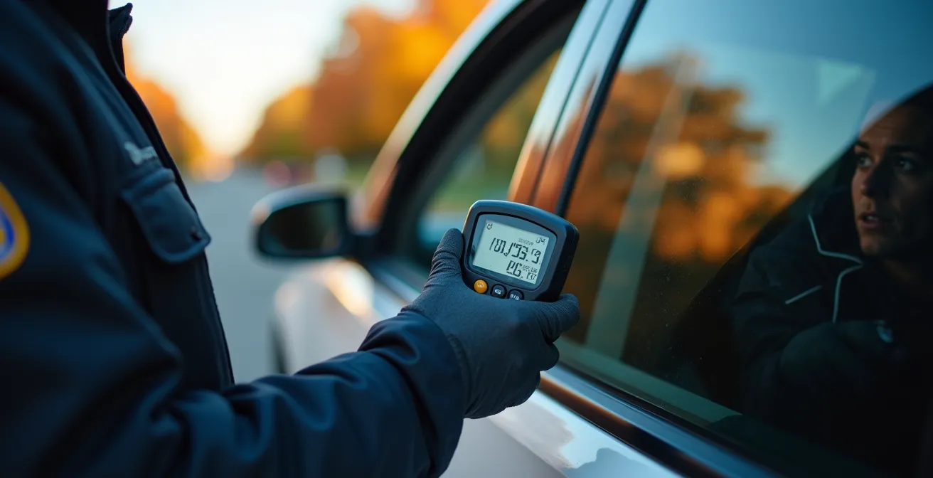 Agent mesurant la teinte d'une vitre avec un photomètre professionnel au Québec
