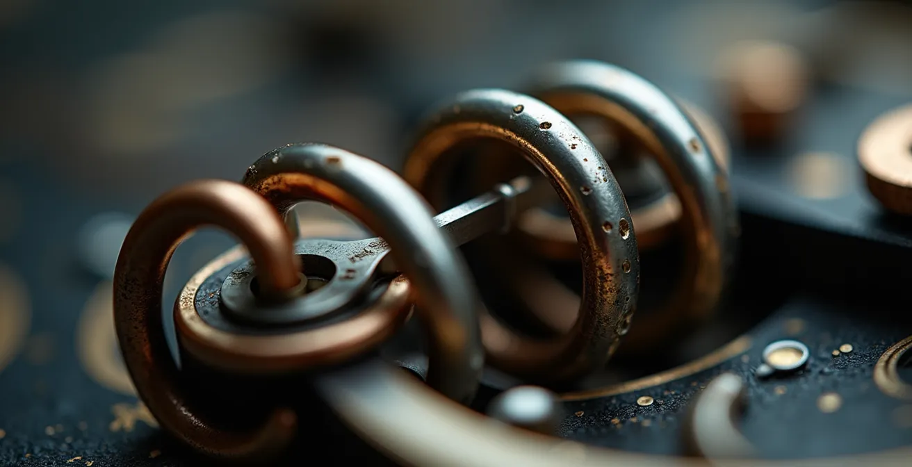 Vue macro détaillée d'un ressort-contact automobile avec ses connexions électriques