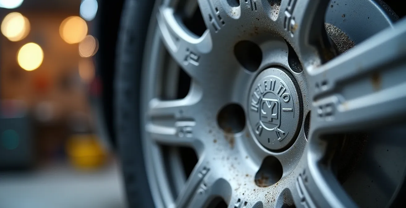 Vue détaillée des marquages techniques sur l'arrière d'une jante montrant l'offset ET et le bolt pattern