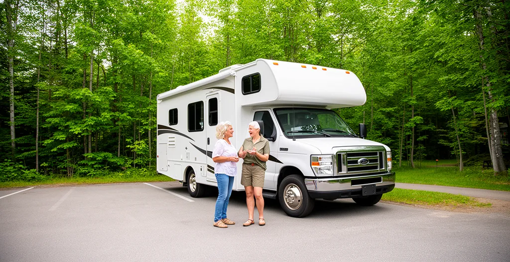 Couple vérifiant leur VR avant un voyage dans un camping québécois