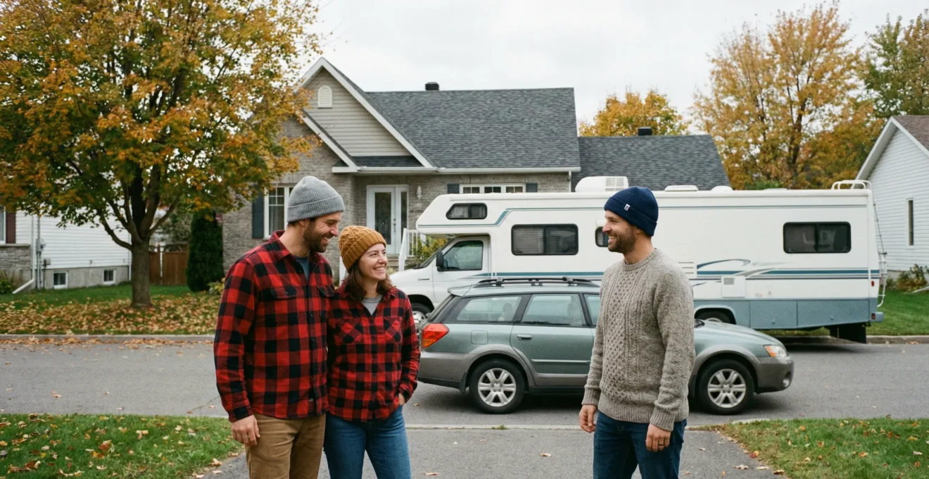 Deux personnes regardent une auto familiale avec VR en arrière-plan au Québec