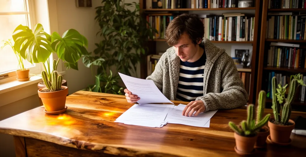 Personne consultant des documents d'assurance auto au bureau